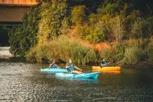 Napa Valley River Kayak History Tours Price A group of happy people paddling at Napa Kayak