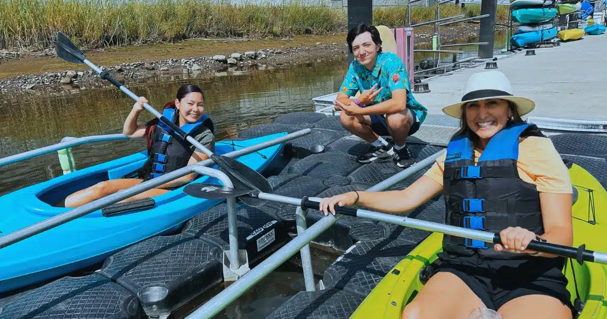Napa Valley Kayak's Napa Main Street Dock Low Float Kayak Ramp the easiest way to get into a kayak. Napa River Kayak, napa Valley Kayak Tours, Napa Valley Kayak Rentals