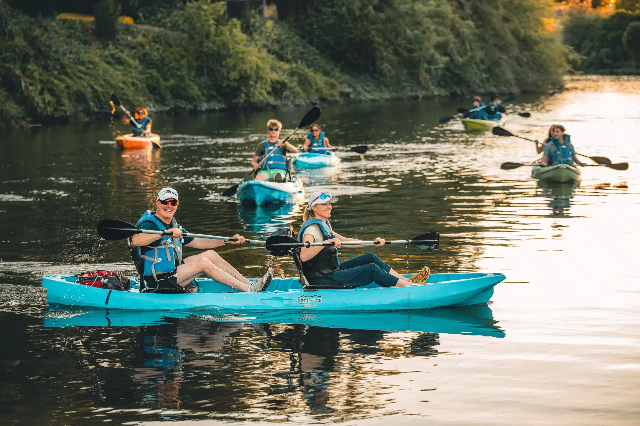 People enjoying a Napa Kayak Tour Napa River History Tour